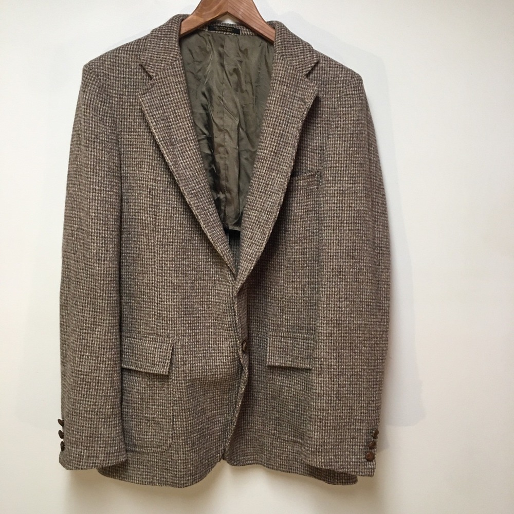 Adams Row Sport Coat Mens 46L Scottish Wool Brown Harris Tweed Blazer Timeless